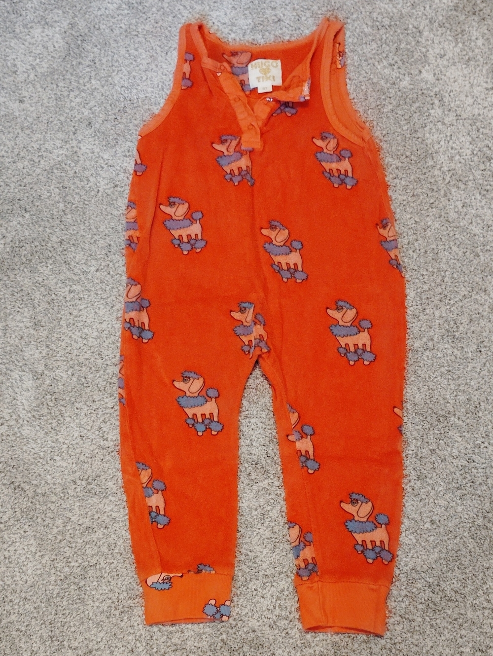 Orange Poodle Print Sleeveless Terry Romper for Kids